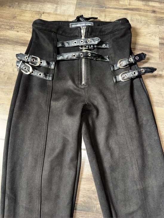Maniere De Voir Pants - Maniere De Voir Suede Buckle Detail Trousers Black Sz 4 Goth Punk Y2K